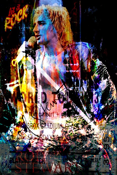 RodStewart_LetsRock “Exploring various painting technics, I use my knowledge of photography to create original paintings mixed with photography – New Pop Realism.