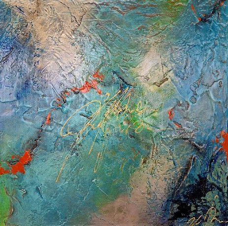 BleusMarins_40x40_VENDU Technic: Acrylics, gesso, marble powder