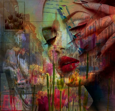 LesSens_Tulipes_6 “Exploring various painting technics, I use my knowledge of photography to create original paintings mixed with photography – New Pop Realism.